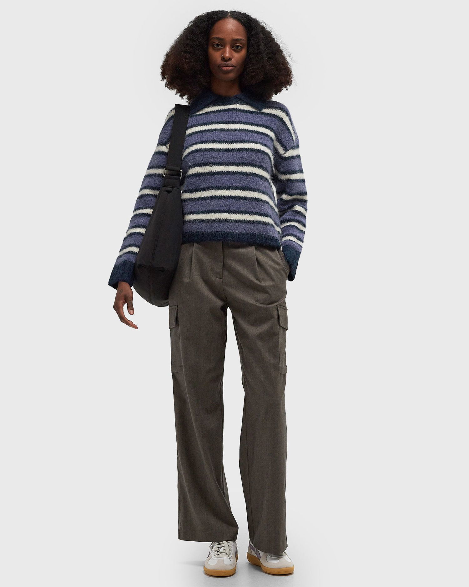Sveter ØLÅF Striped Polo Knit Pullover Fialová | W180705-HAZY-BLUE, 1