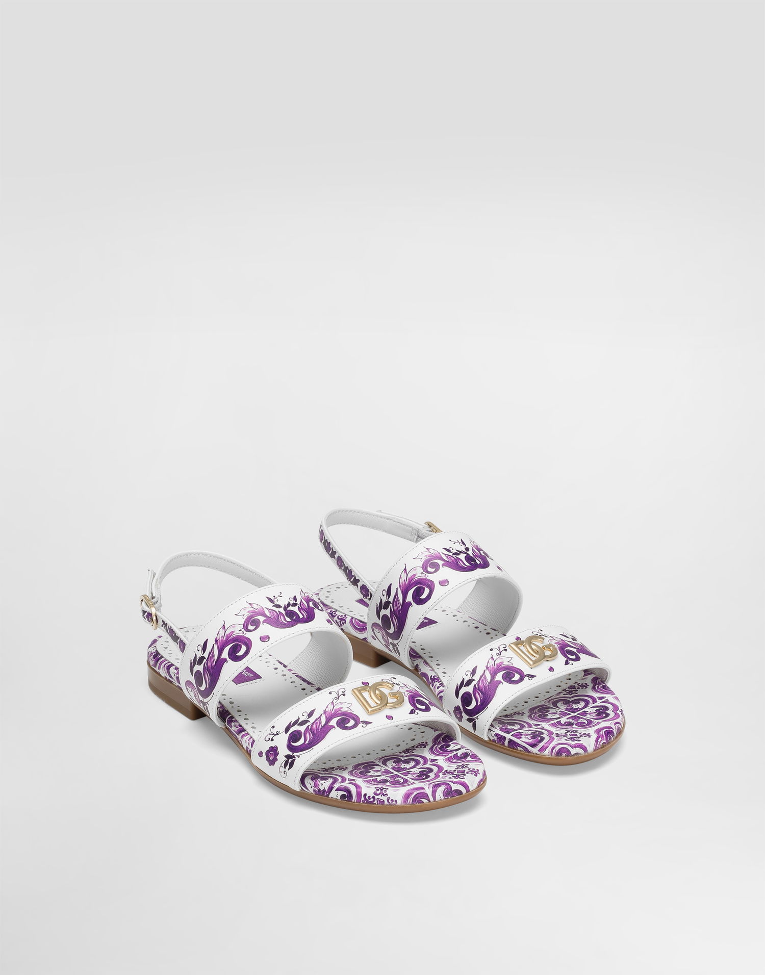 Doplnky Dolce & Gabbana Dolce & Gabbana Majolica Print Calfskin Sandals Biela | D10819A1114I03TN, 1