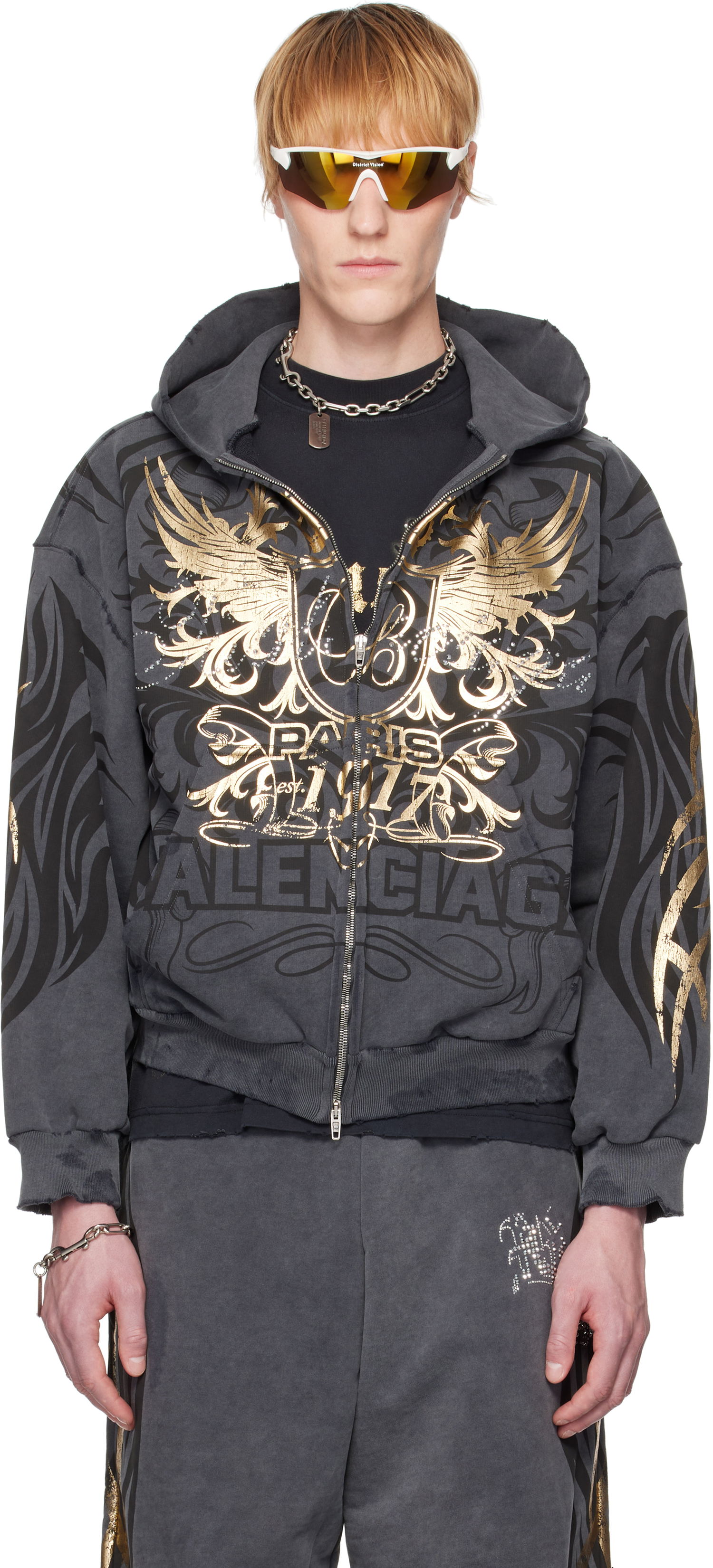 Mikina Balenciaga Balenciaga Tacky Gold Zip Hoodie Šedá | 803264TRVR6, 0