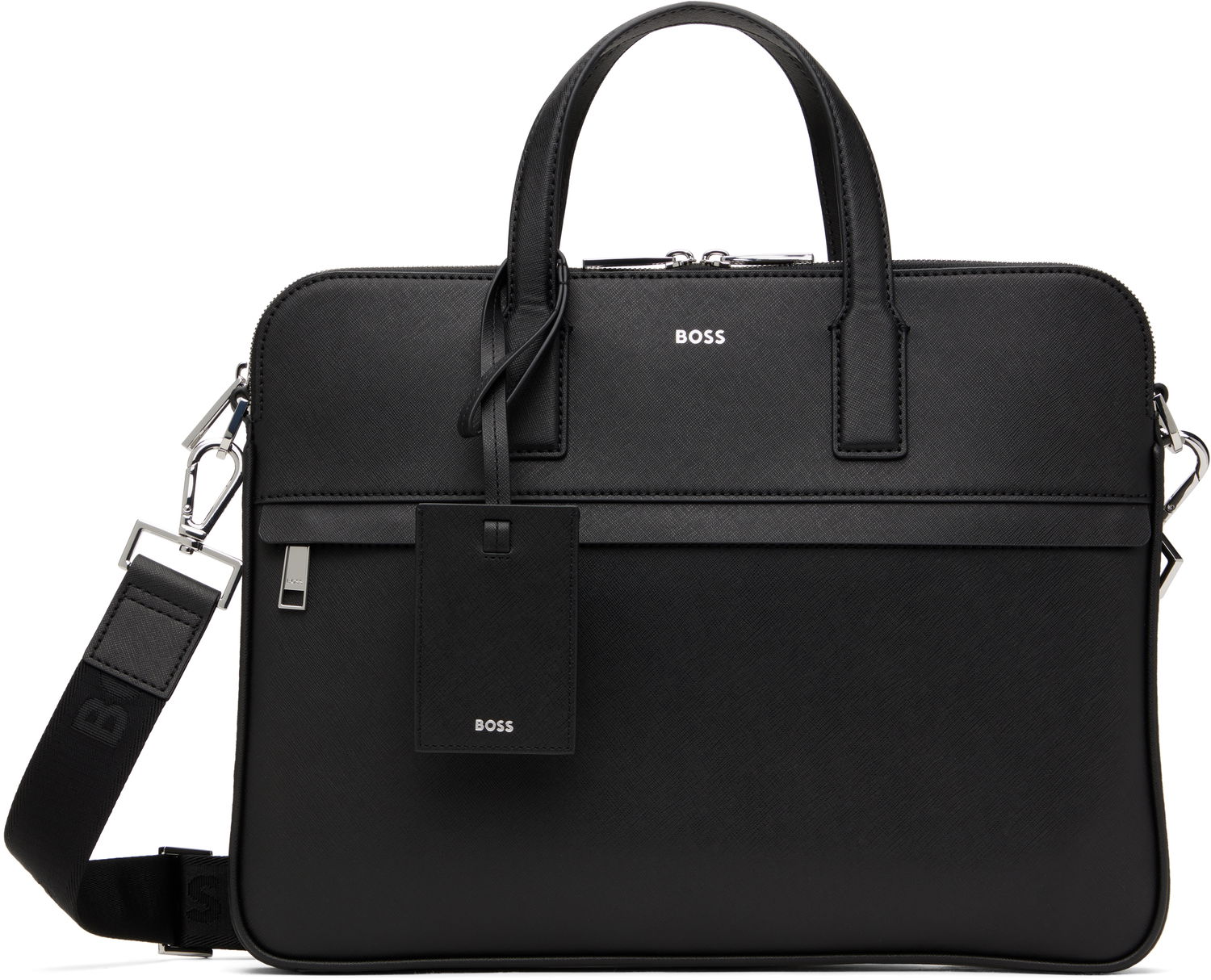 Taška cez rameno BOSS Saffiano Leather Briefcase with Embossed Logo Čierna | 50542241, 0