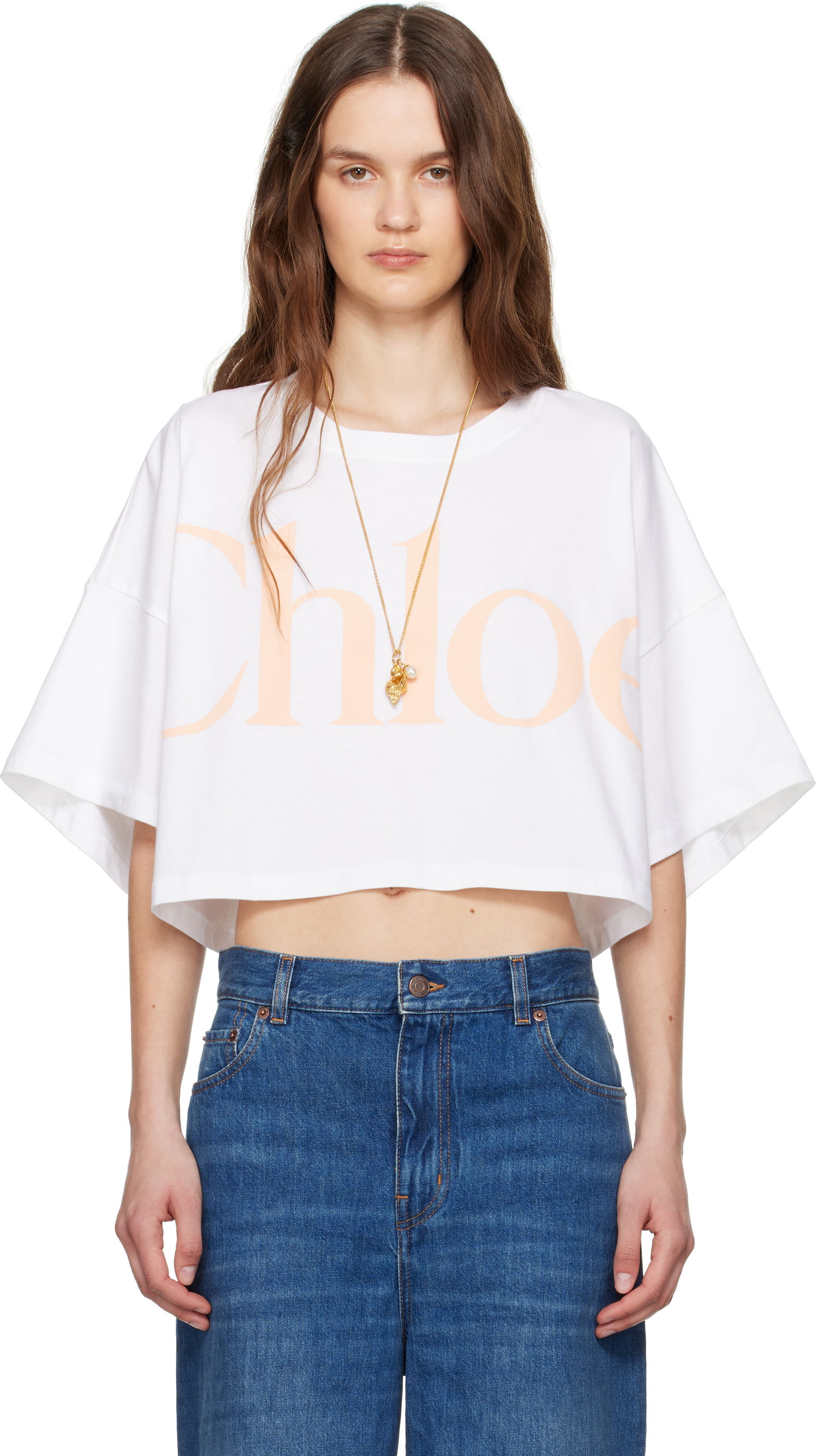 Crop Top CHLOÉ Chloe Oversized Cropped Logo T-Shirt Biela | CH25UJH09183, 0