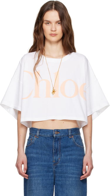 Crop Top CHLOÉ Chloe Oversized Cropped Logo T-Shirt Biela | CH25UJH09183, 0