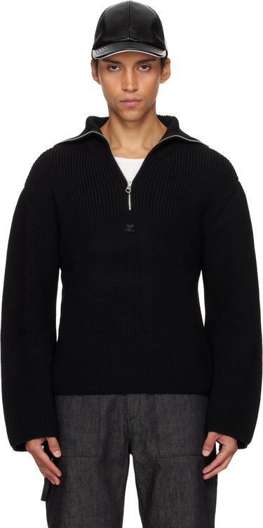 Sveter Courrèges Courrèges Ribbed Wool Trucker Sweater Čierna | 325MPU243FI0036, 0