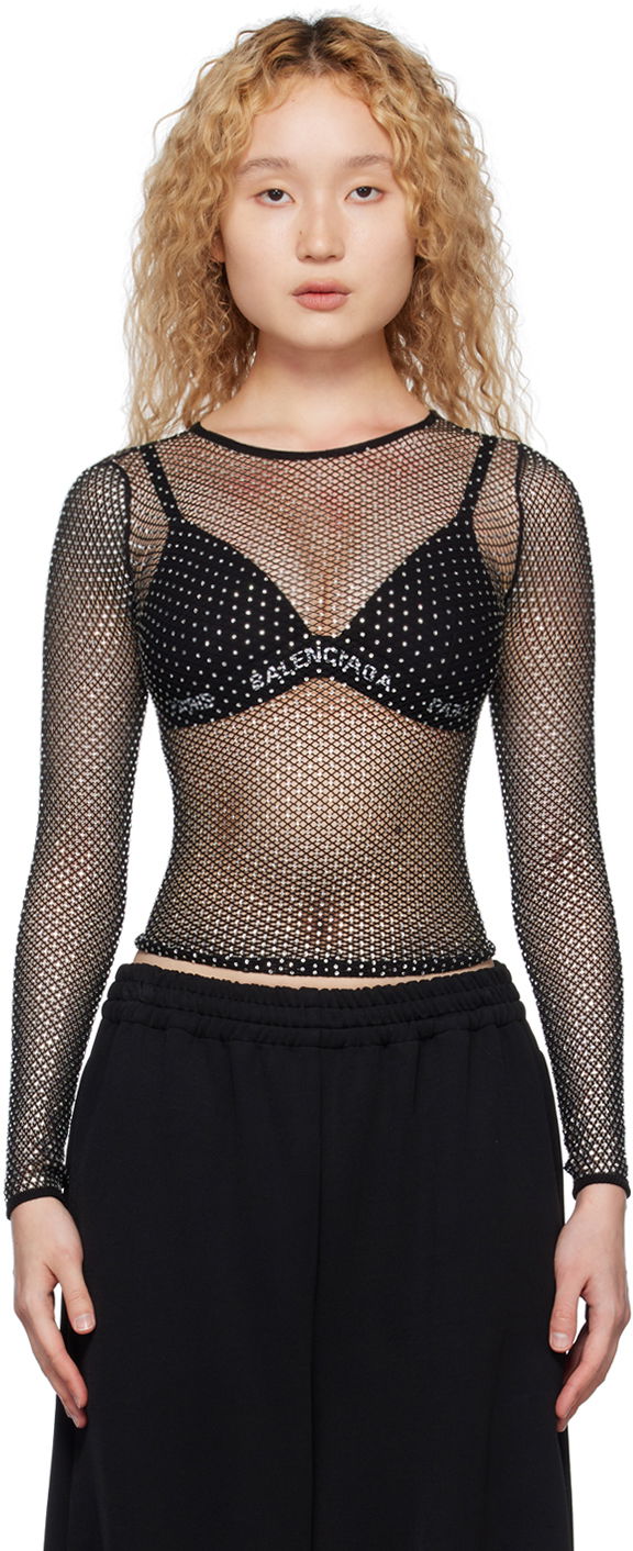 Tričko Balenciaga Crystal Long Sleeve Čierna | 744999 3D2B4, 0