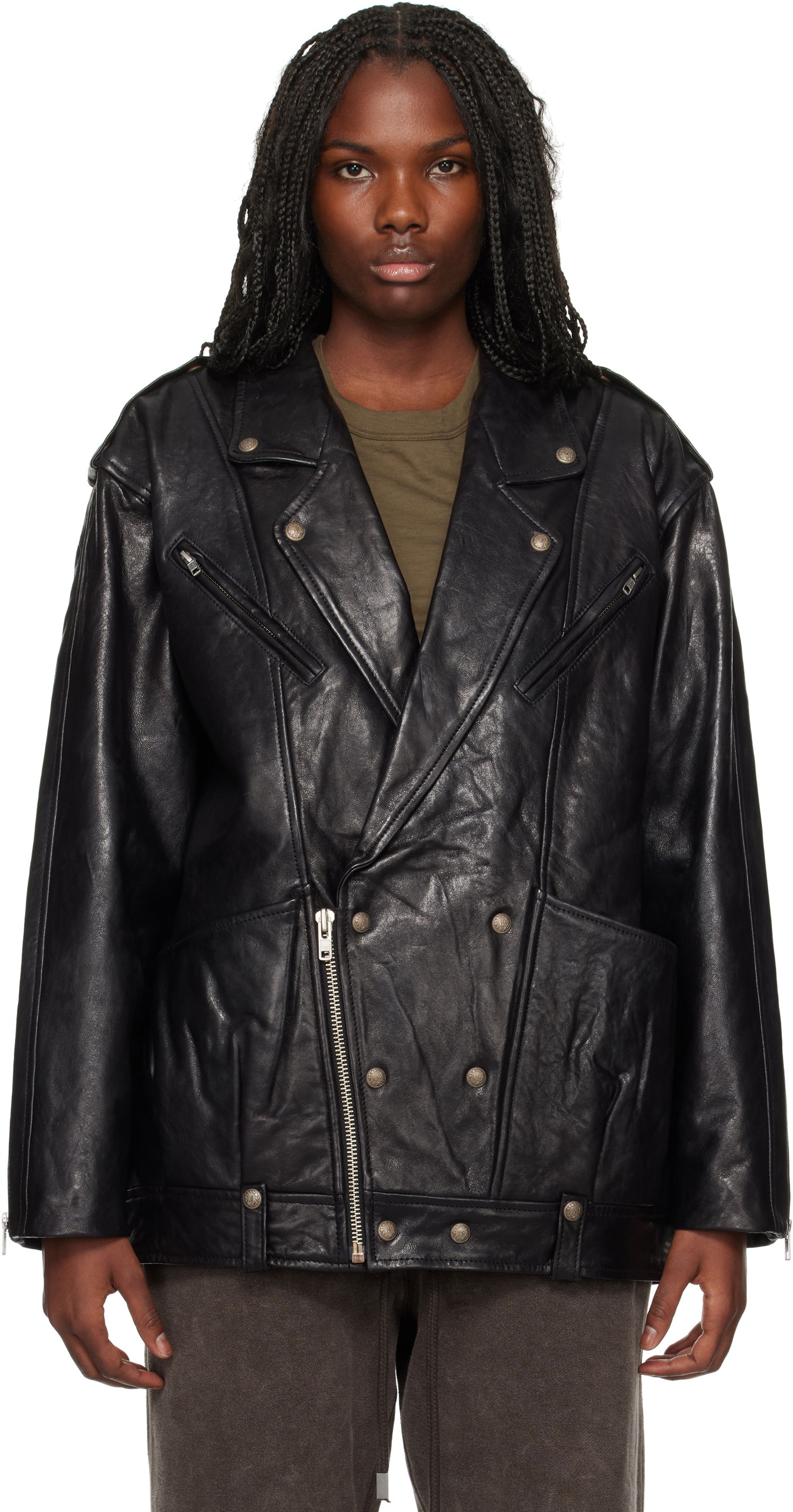 Bunda R13 R13 Elongated Motorcycle Leather Jacket Čierna | R13WR339 R431A, 0