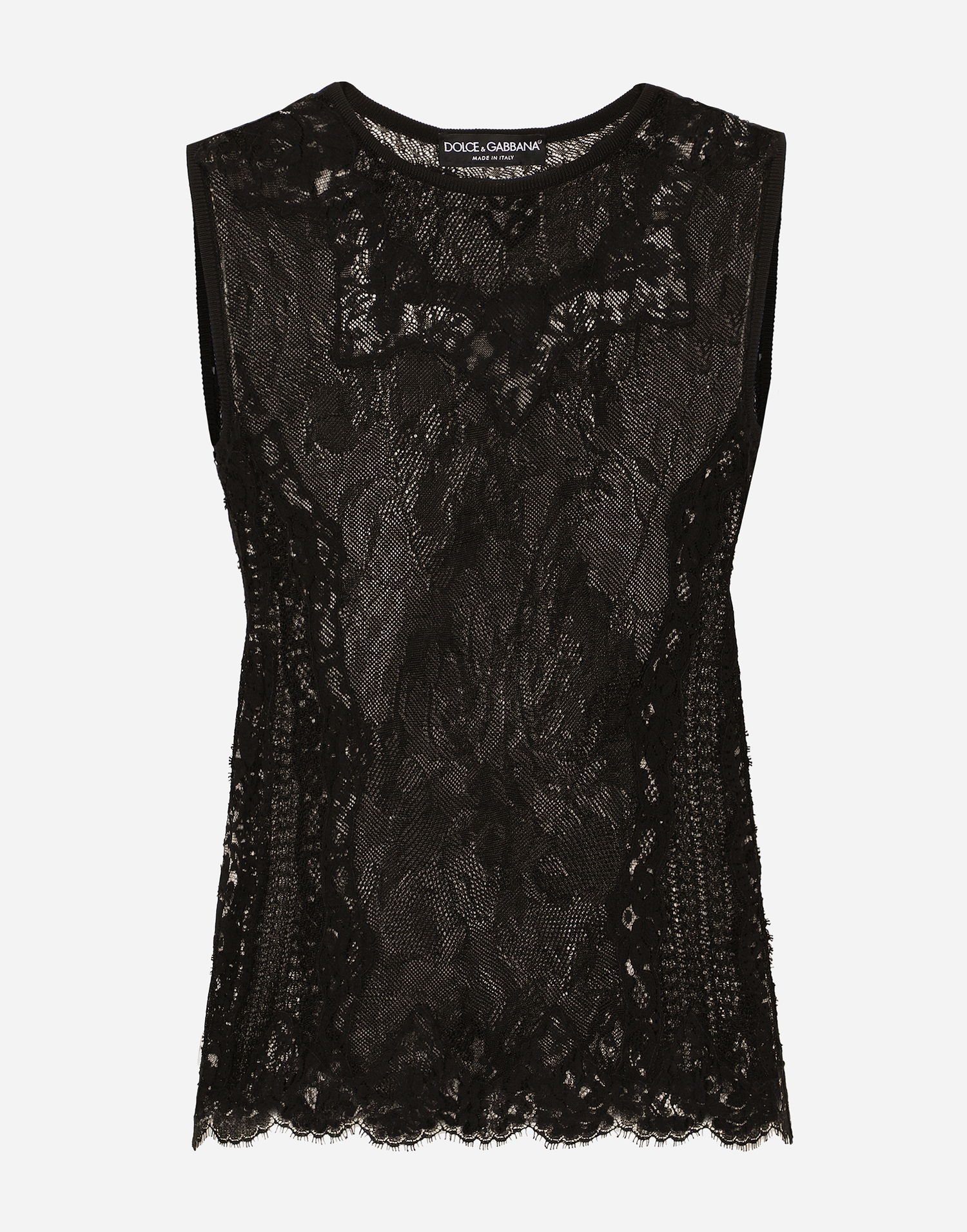 Tielko Dolce & Gabbana Dolce & Gabbana Round-Neck Lace-Stitch Sleeveless Top Čierna | FXT02TJFMFVN0000, 0