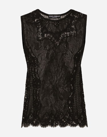 Tielko Dolce & Gabbana Dolce & Gabbana Round-Neck Lace-Stitch Sleeveless Top Čierna | FXT02TJFMFVN0000, 0