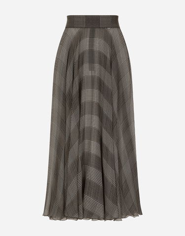 Sukňa Dolce & Gabbana Dolce & Gabbana Silk Chiffon Calf-Length Circle Skirt with Glen Plaid Print Hnedá | F4CSOTIS1WDHH5GW, 0
