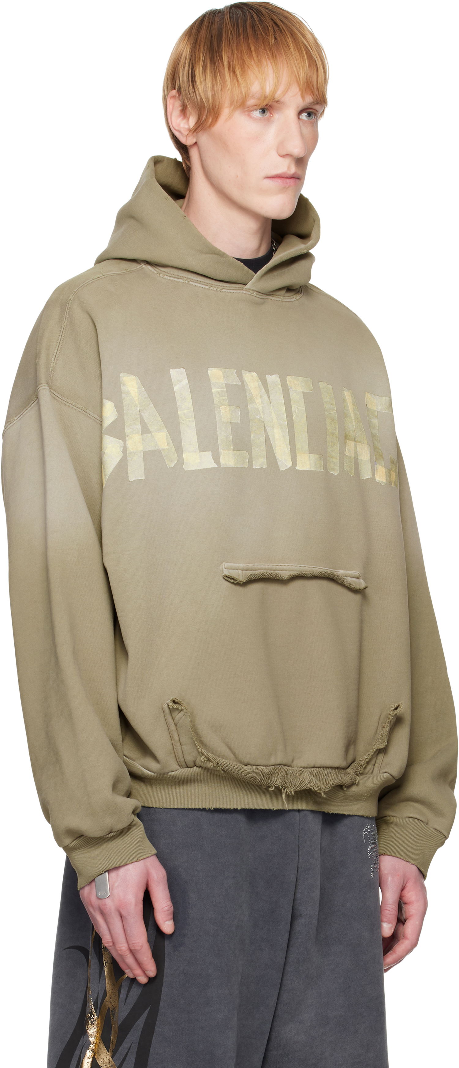 Mikina Balenciaga Balenciaga Tape Type Ripped Pocket Hoodie Zelené | 744441TQVA9, 1