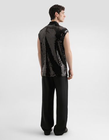 Polo tričko Dolce & Gabbana Dolce & Gabbana Men's Sequined Sleeveless Polo Čierna | G8ST8TFLSEPN0000, 2