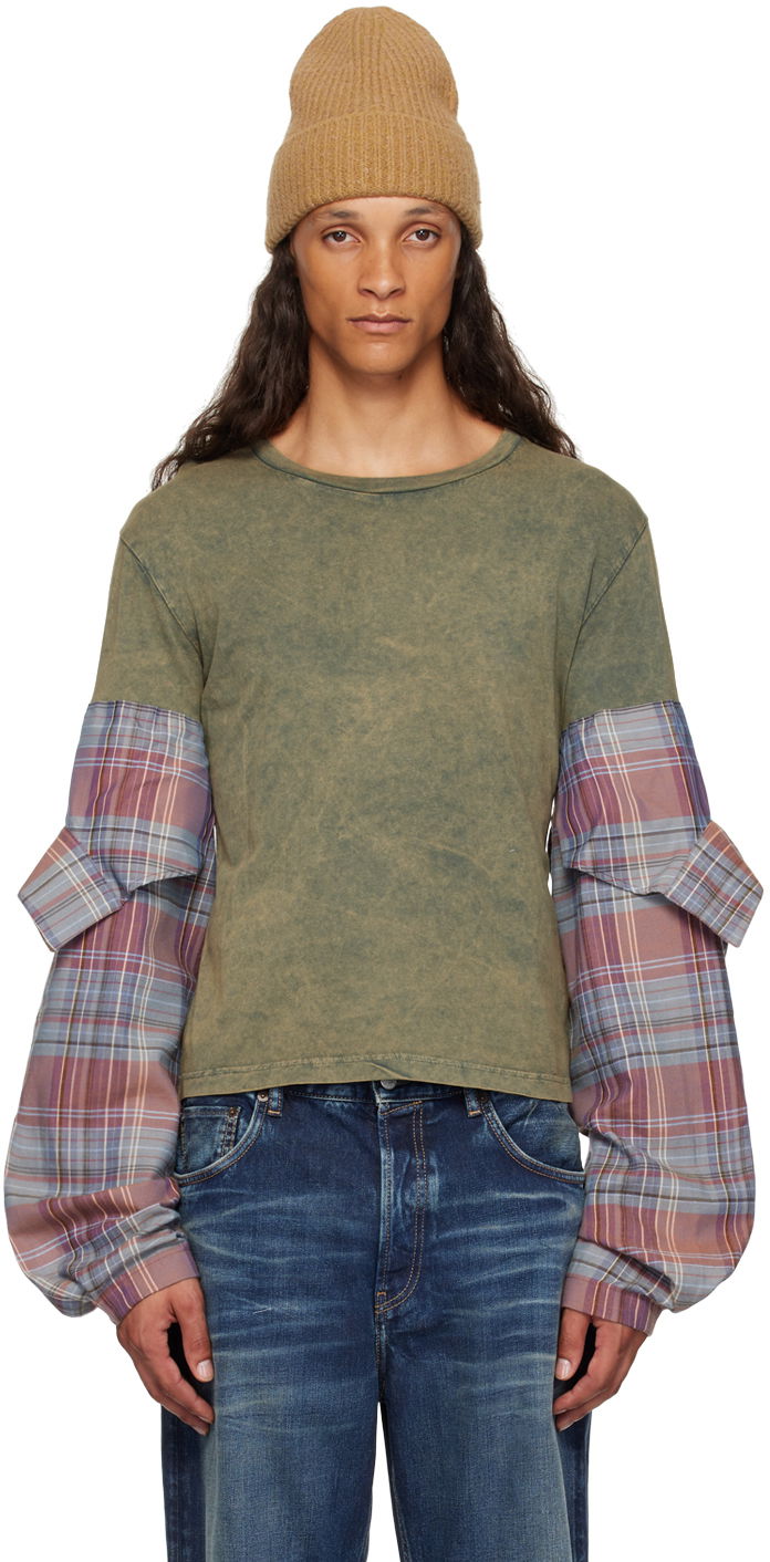 Tričko Acne Studios Paneled Long Sleeve T-Shirt Zelené | BL0401-, 0