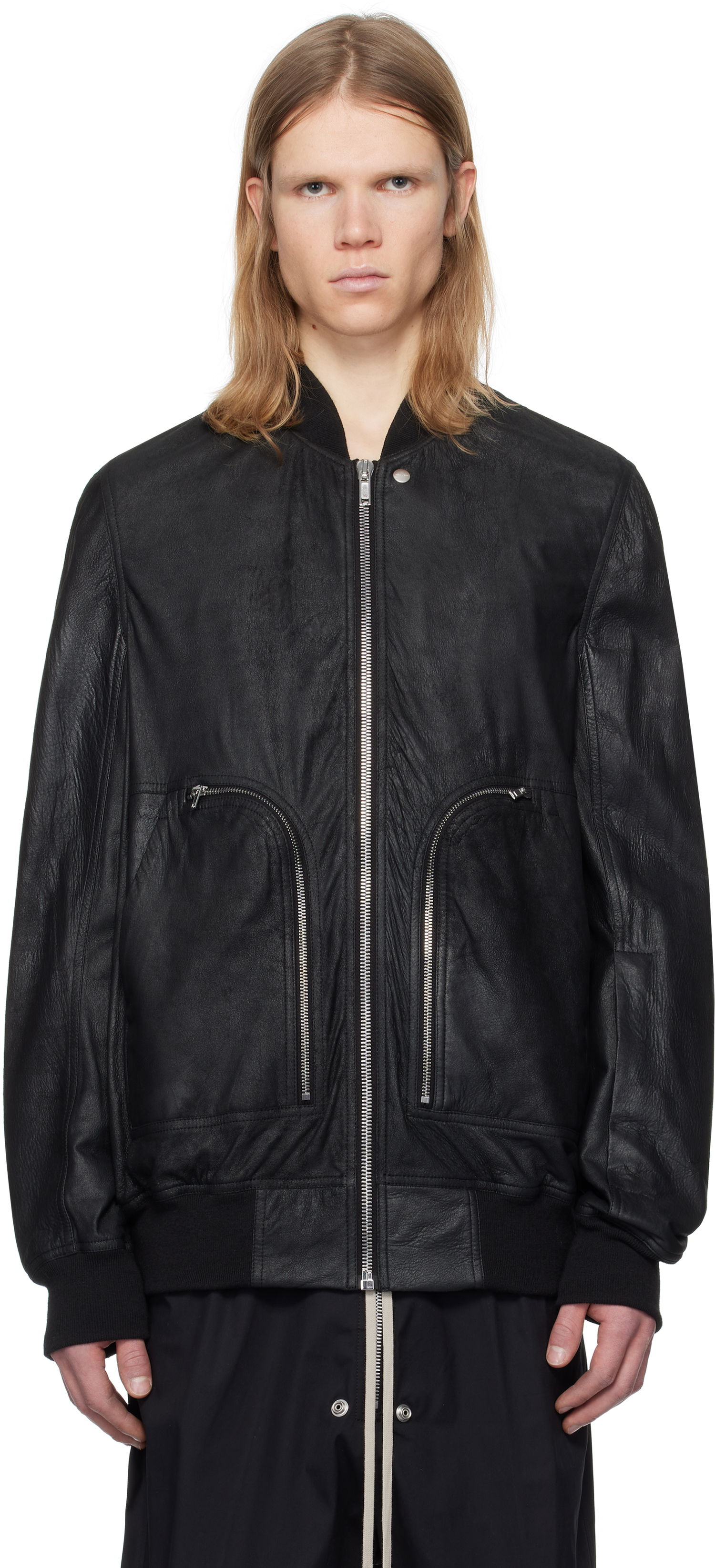 Bomber bunda Rick Owens Rick Owens Hollywood Flight Leather Jacket Čierna | RU01E5771 LBA, 0
