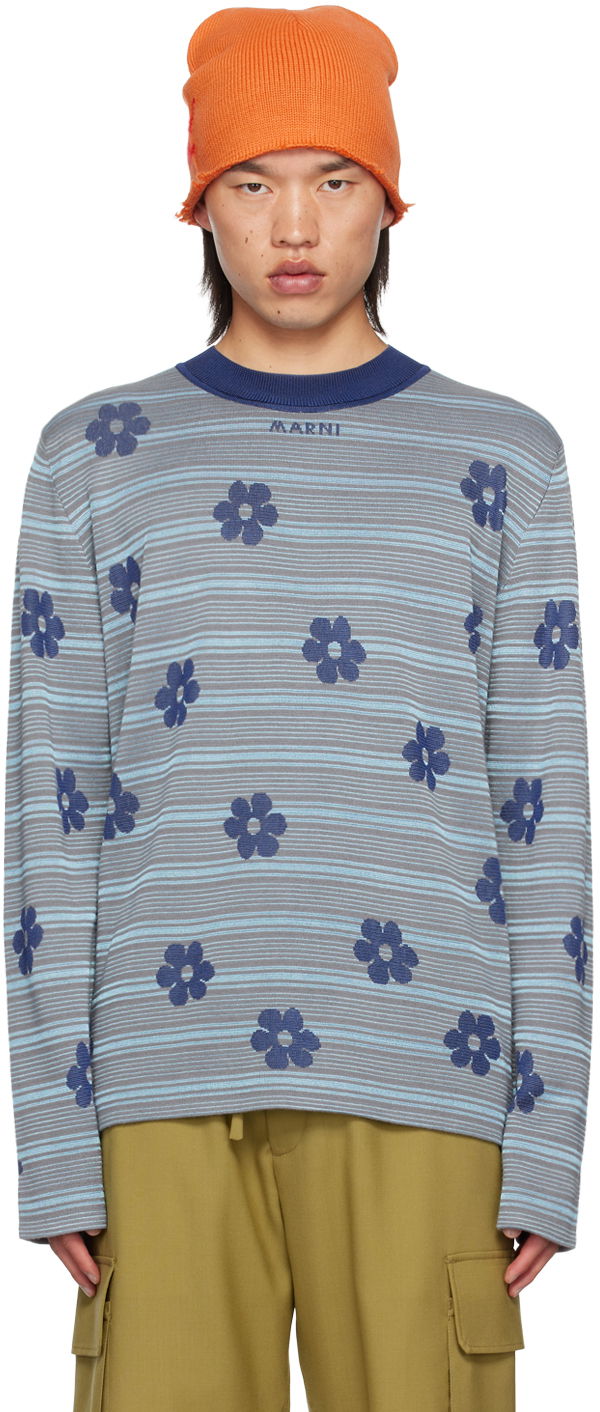 Sveter Marni Blue Striped Floral Sweater Modrá | GCMG0405Q0 UFC324, 0