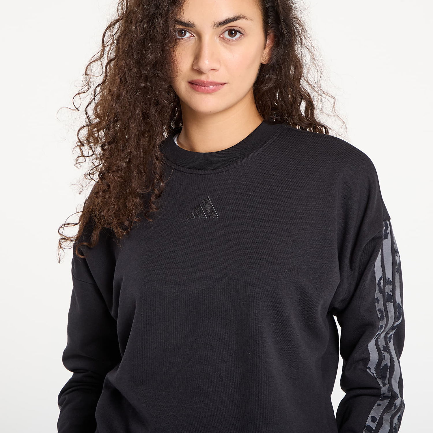 Mikina adidas Performance Animal Print French Terry 3 Stripes Sweatshirt Čierna | JM1835, 1