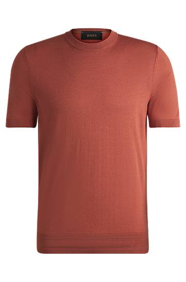 Tričko BOSS BOSS Regular-Fit Silk-Cotton Knit T-Shirt Červená | 50530866, 0