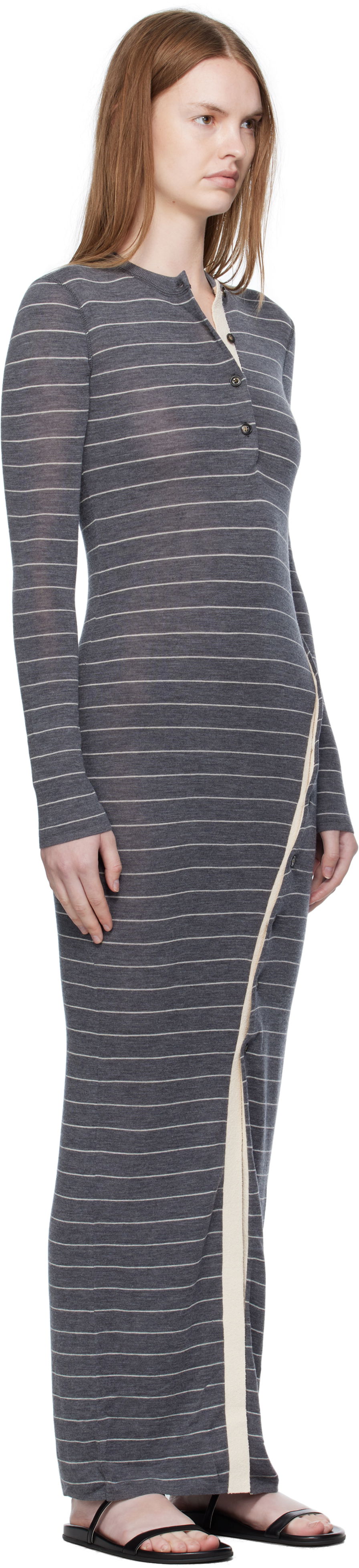 Šaty Nanushka Nanushka Dakoa Striped Terry Merino Maxi Dress Šedá | NW25PFDR03994, 1
