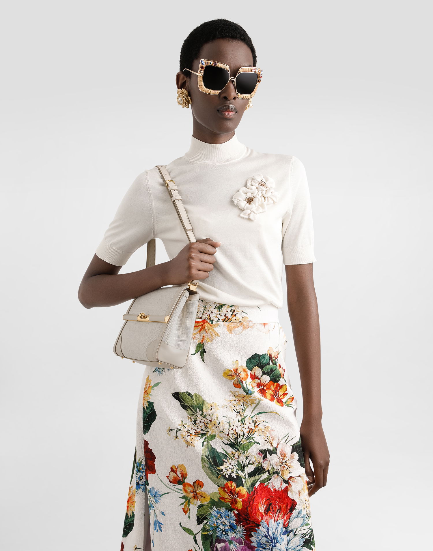 Taška cez rameno Dolce & Gabbana Dolce & Gabbana Marlene Fabric and Calfskin Shoulder/Crossbody Bag Béžová | BB7726A9AC88M043, 1