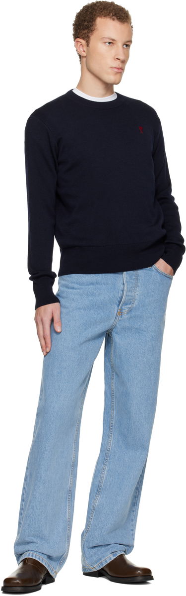 Sveter AMI Wool Ami De Coeur Crewneck Sweater Navy | H25HKS826.001, 3