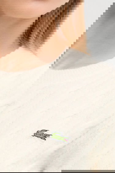 Sveter Lacoste Wool Blend Cable Knit Cropped Sweater Biela | AF4159, 4