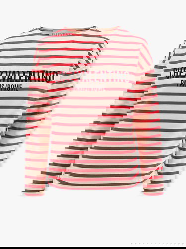 Tričko Valentino Valentino Chez Valentino Paris/Rome Striped Long Sleeve T-Shirt Béžová | 6B3MG24B961AS0, 0