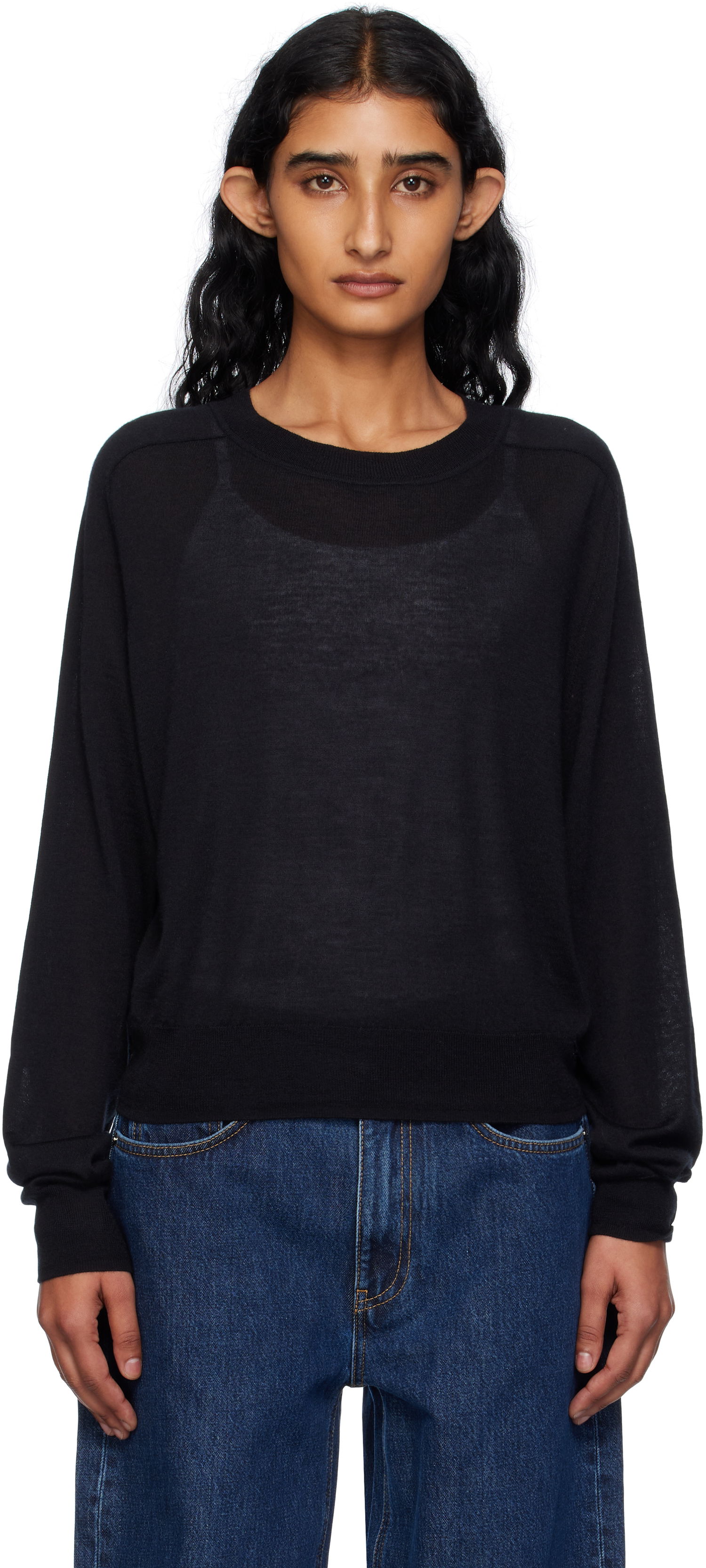 Sveter Loulou de Saison Loulou de Saison Angus Cashmere Crew Neck Sweater Čierna | ANGUS, 0