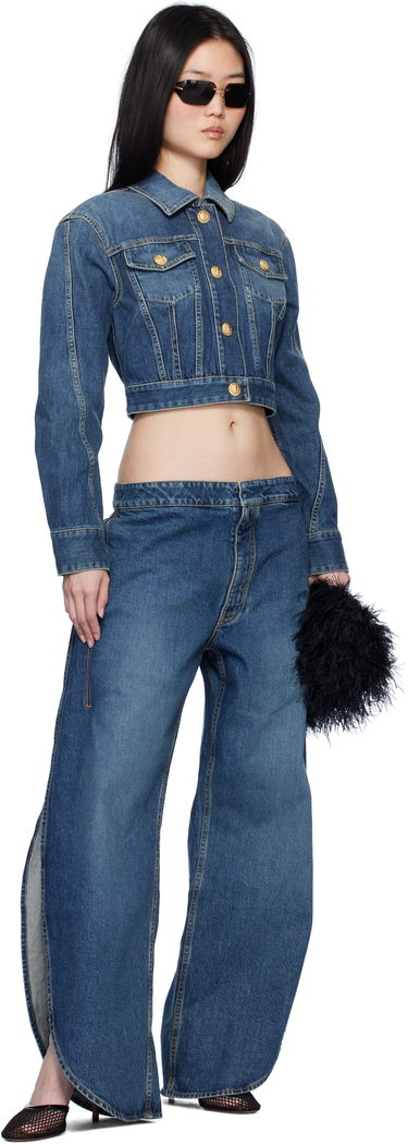 Bunda Balmain Cropped Faded Denim Jacket Modrá | EF1TC180DF65, 3