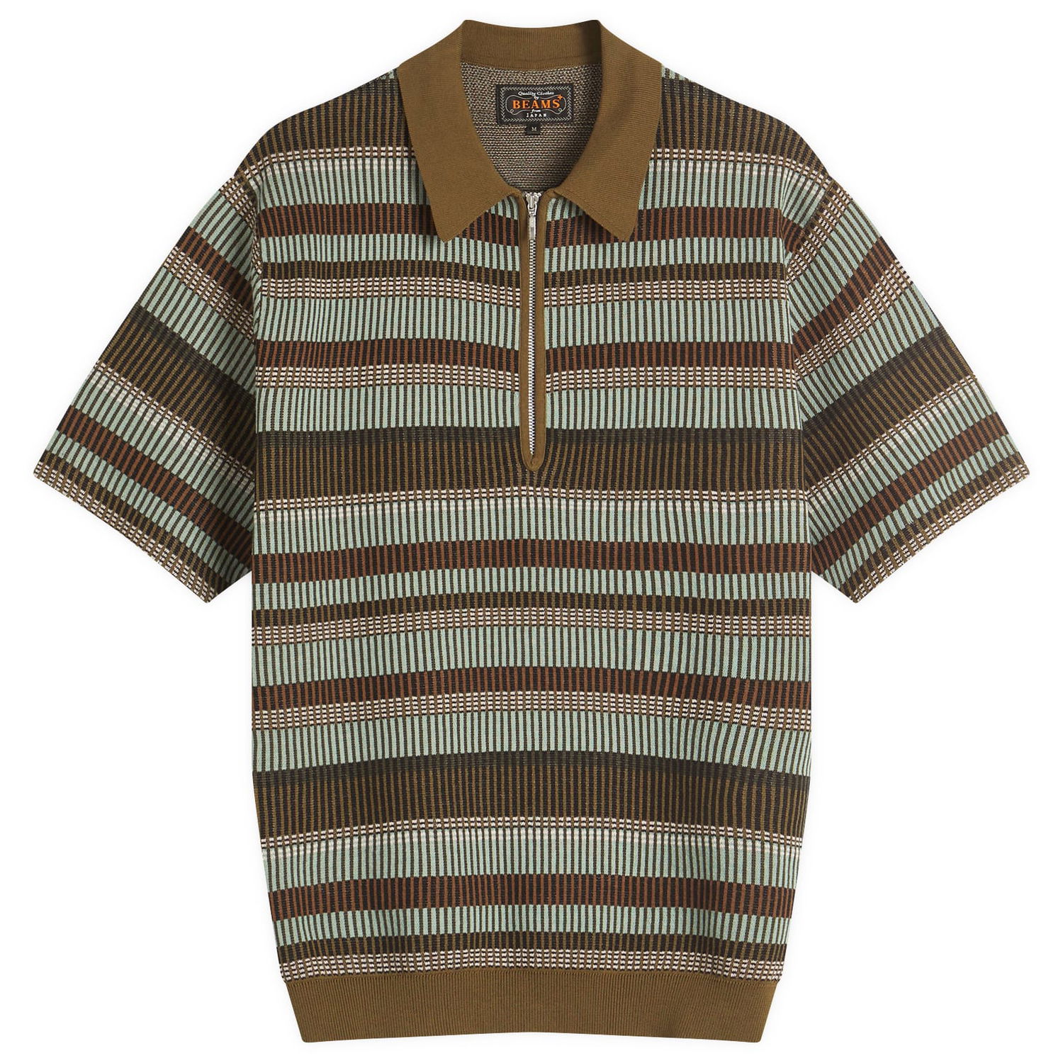 Košeľa BEAMS Men's Half Zip Knit Polo Shirt Hnedá | 3802-0049-156-67, 1