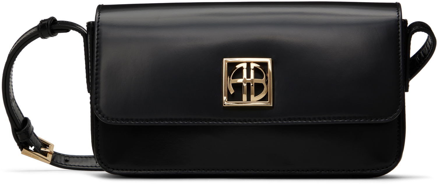 Taška cez rameno Anine Bing Black Leather Crossbody Bag with Logo Plaque Čierna | A-13-10242-050, 0