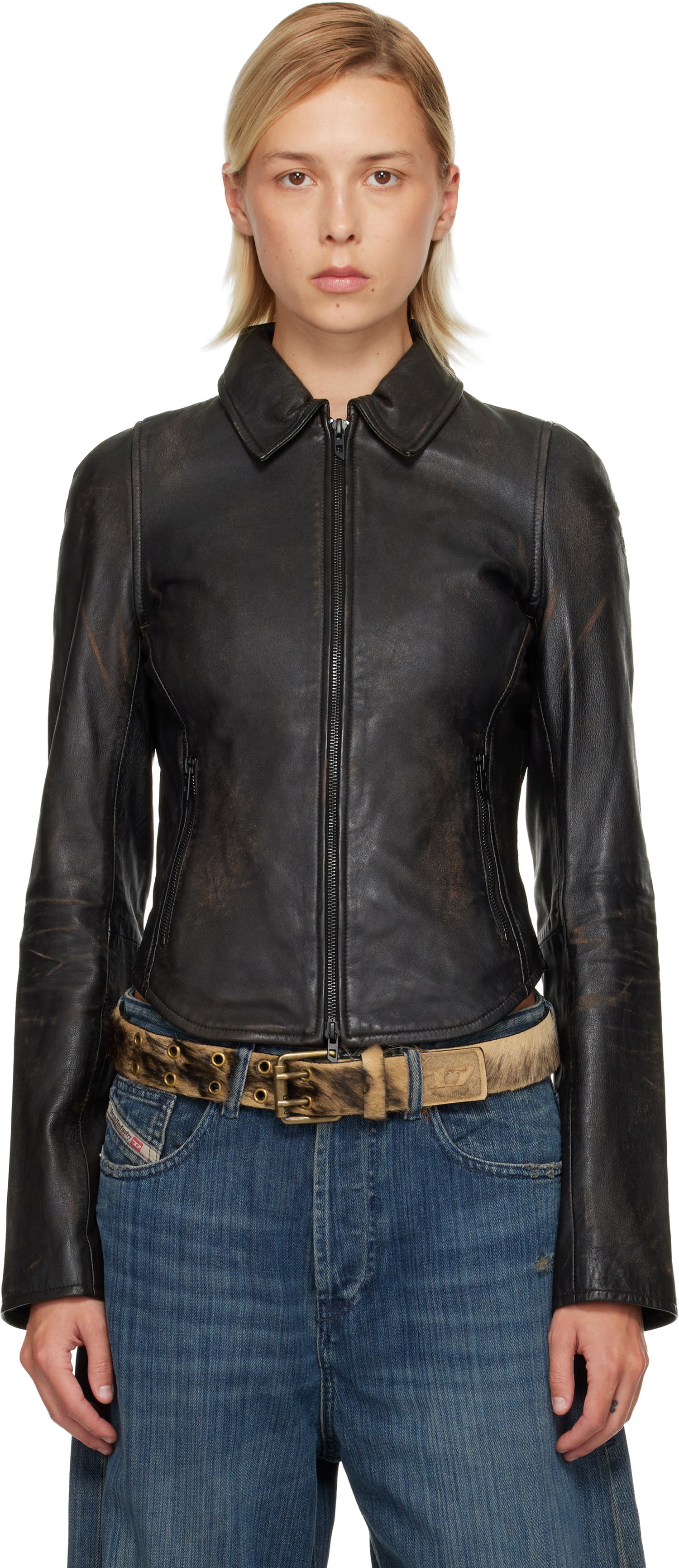Bunda Diesel L-Egrad Distressed Leather Jacket Čierna | A19596 0ILBS, 0