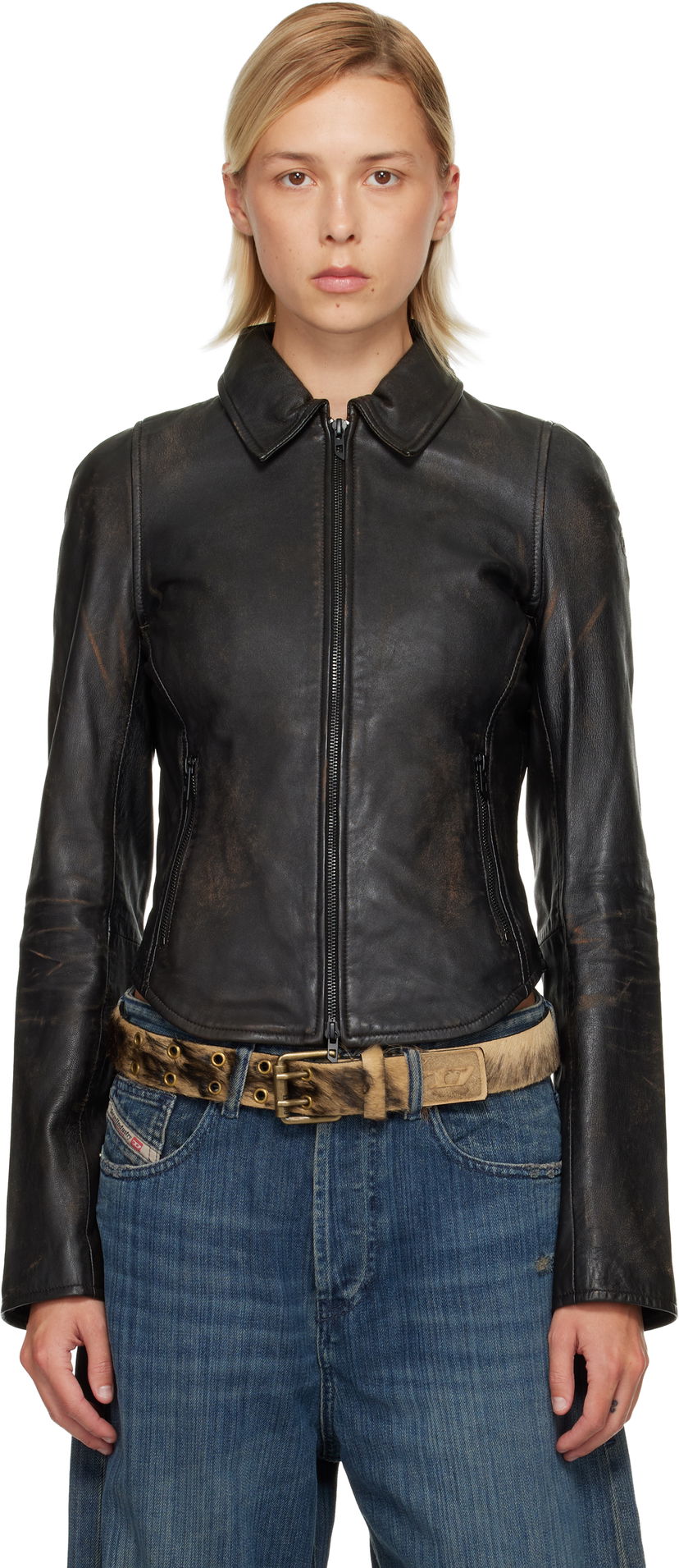 Bunda Diesel L-Egrad Distressed Leather Jacket Čierna | A19596 0ILBS
