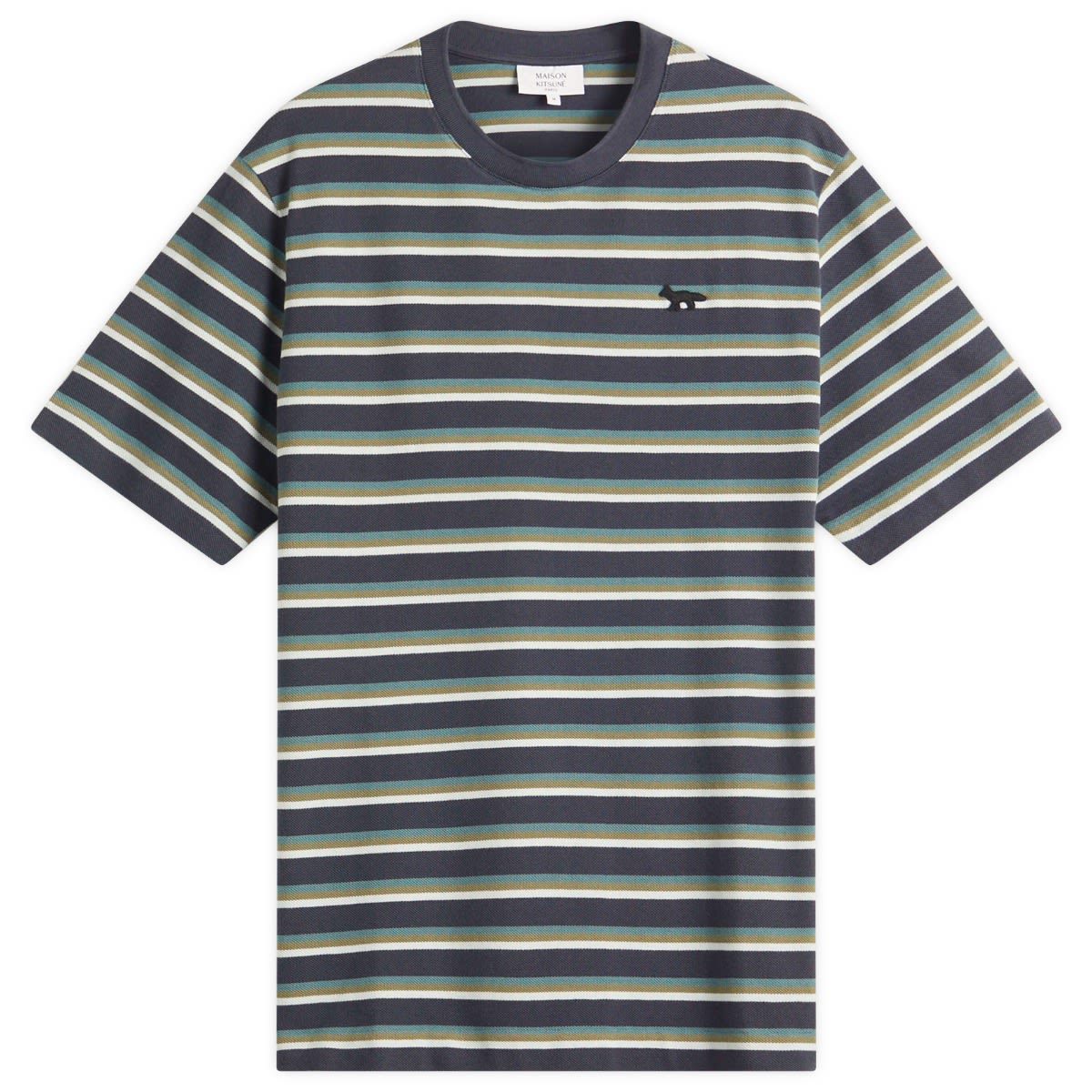 Tričko MAISON KITSUNÉ Maison Kitsuné Profile Fox Patch Striped Comfort T-Shirt Navy | OM00103KJ7010-0288, 0