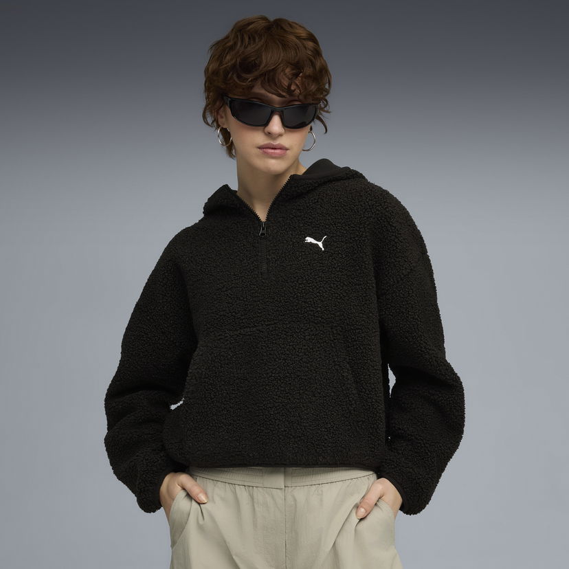 Mikina Puma Wardrobe Essentials Polar Fleece Oversized Hoodie Čierna | 632048_01