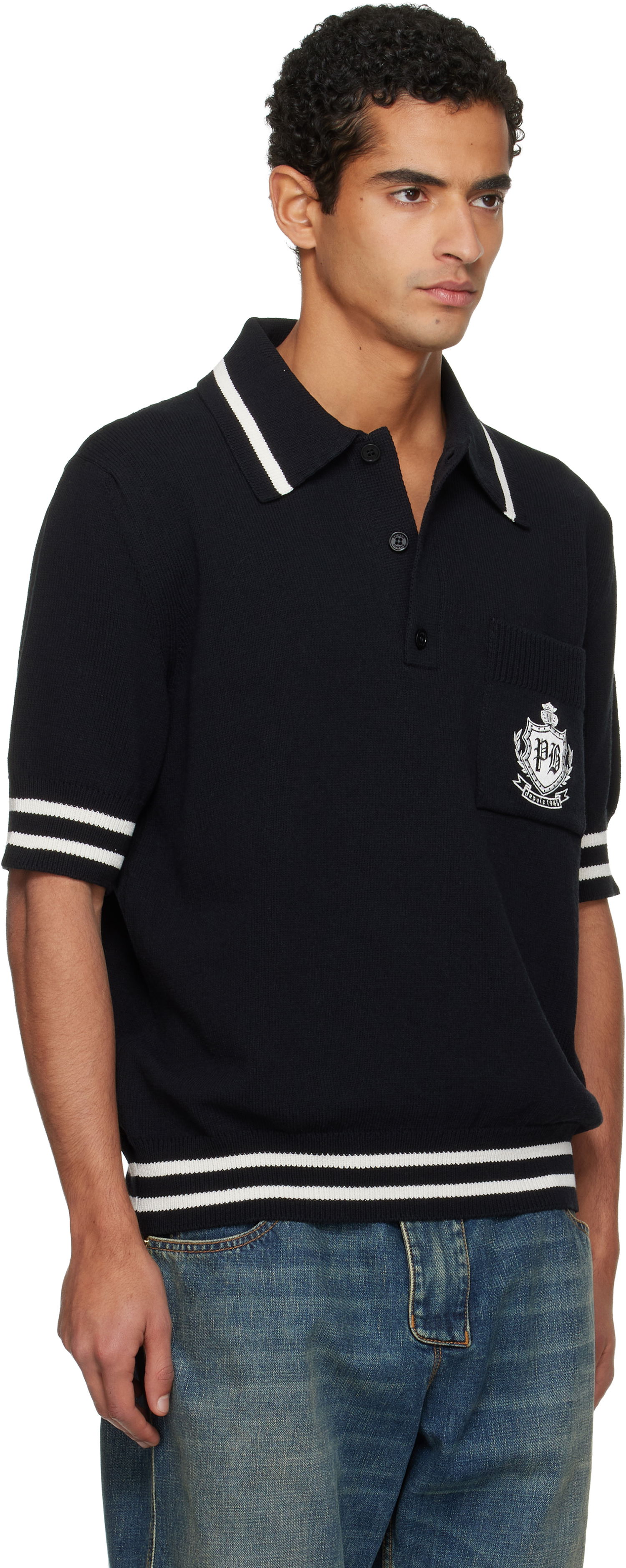 Polo tričko Balmain College Emblem Embroidery Knit Polo Čierna | FH0GB046KJ18, 1