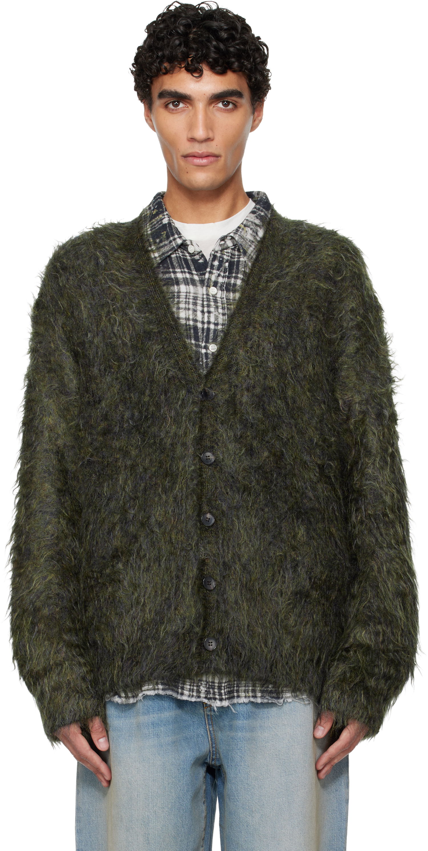 Sveter R13 Shaggy Relaxed-Fit Cardigan Zelené | R13WY200-Y206A, 0