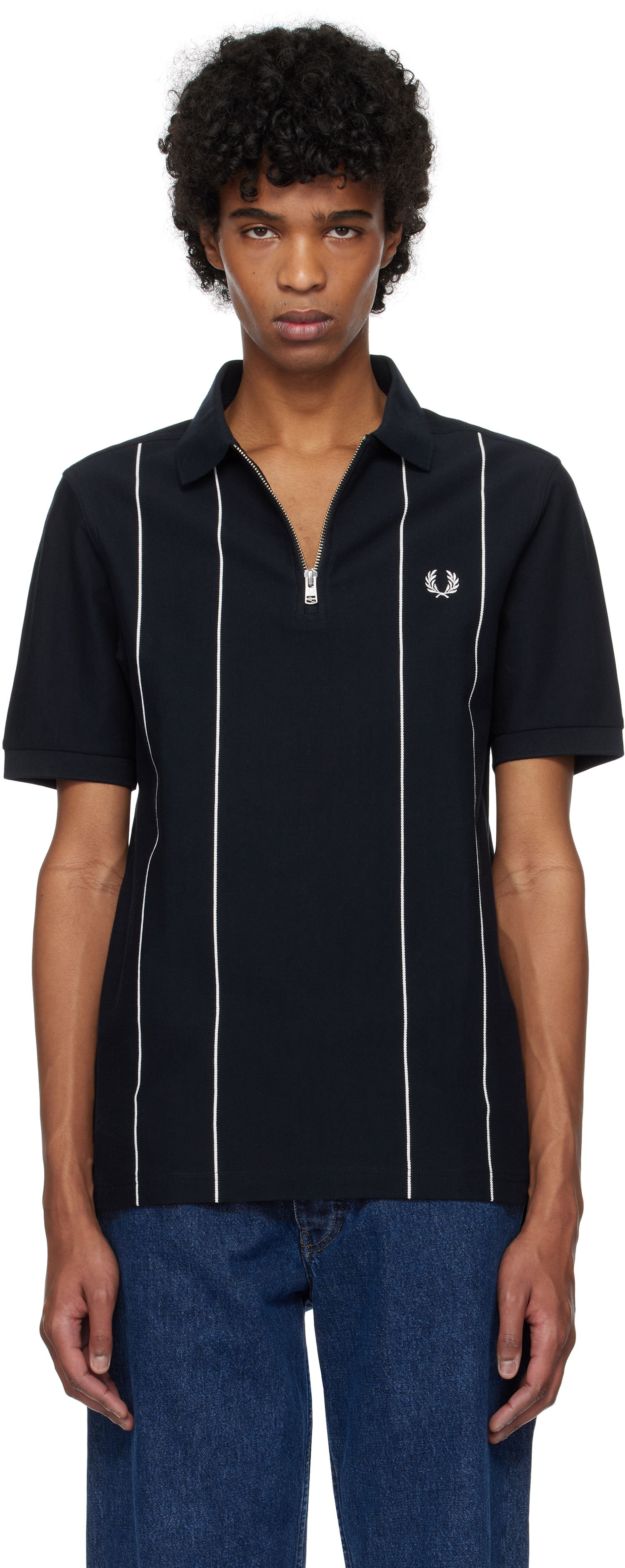 Polo tričko Fred Perry Fred Perry Pinstripe Zip Neck Polo Navy | M9871, 0