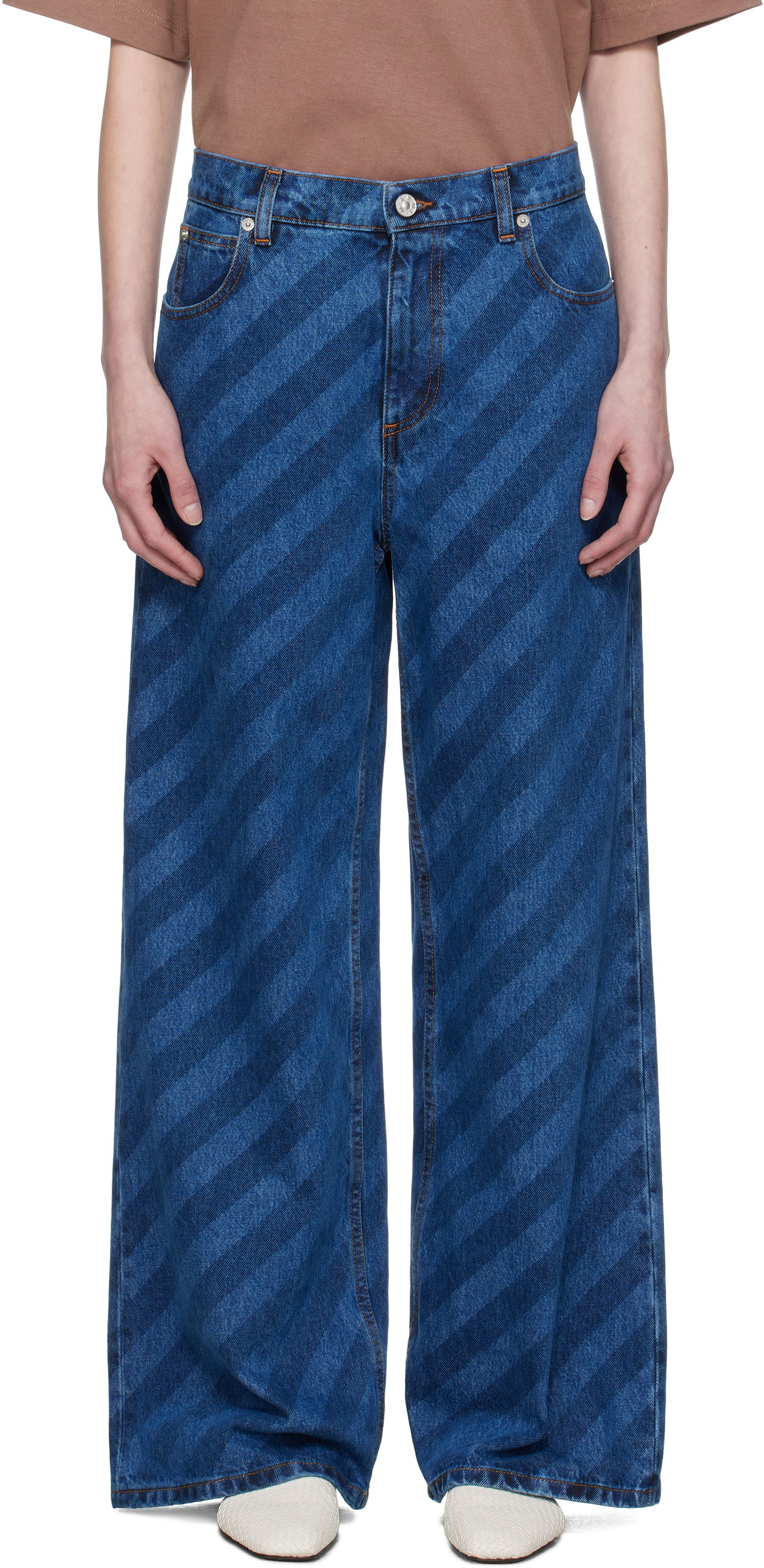 Džínsy Marni Marni Wide Leg Diagonal Stripe Jeans Modrá | PAJD0432A0 USCX36, 0