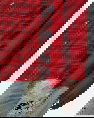 Košeľa Needles 7 Cuts Flannel Wide Shirt Over Dye Červená | NS305 A002, 5