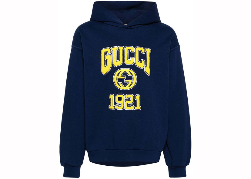 Mikina Gucci Embroidery Logo Hoodie Navy Blue Navy | 770842 XJF3O