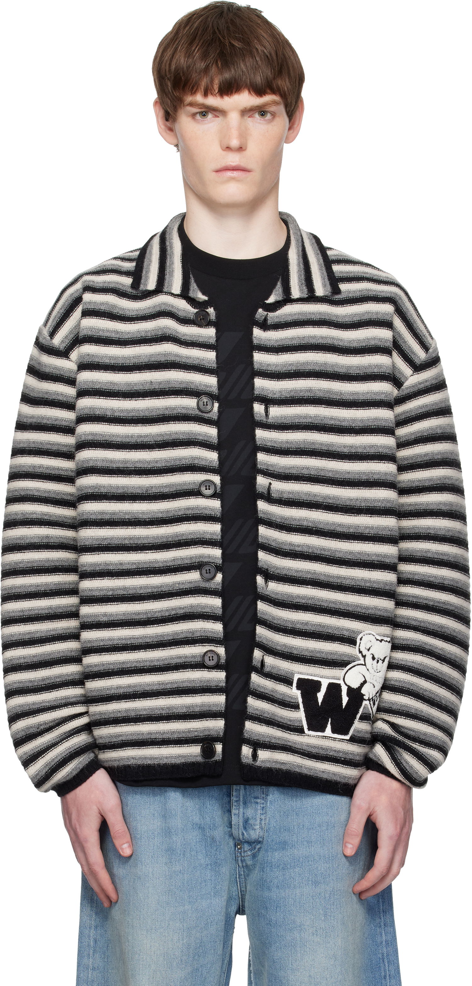 Sveter We11done We11done Stripe Embroidered Cardigan Rôznofarebný | WD-KC2-25-620-U-BK, 0