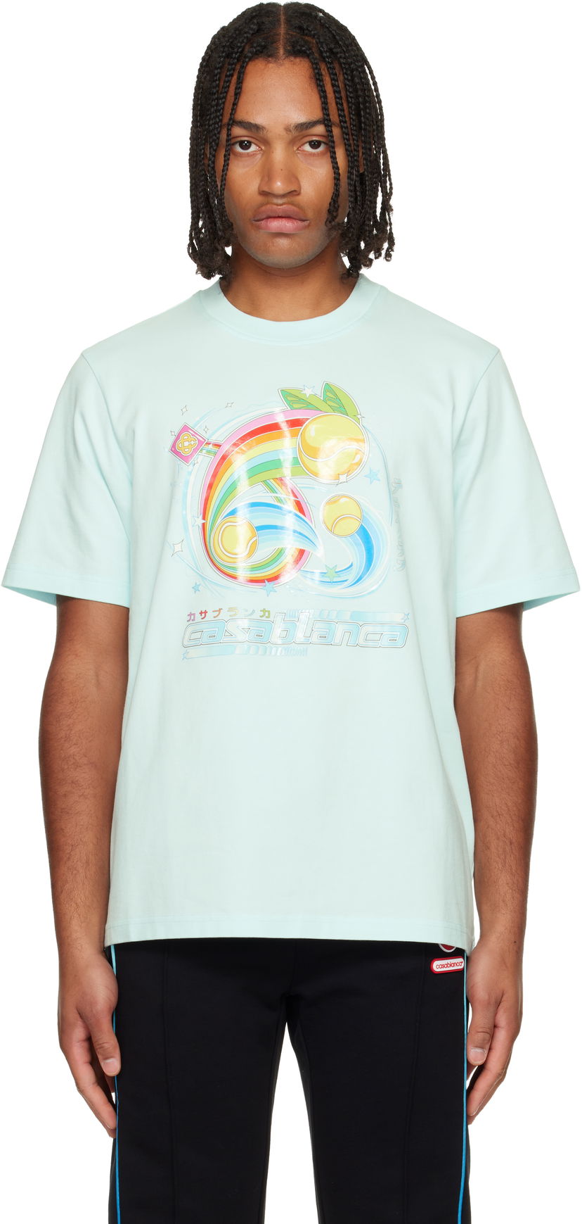 Tričko Casablanca Manga Tennis Ball Short Sleeve T-shirt Tyrkysová | M-AW25-JTS-001-07