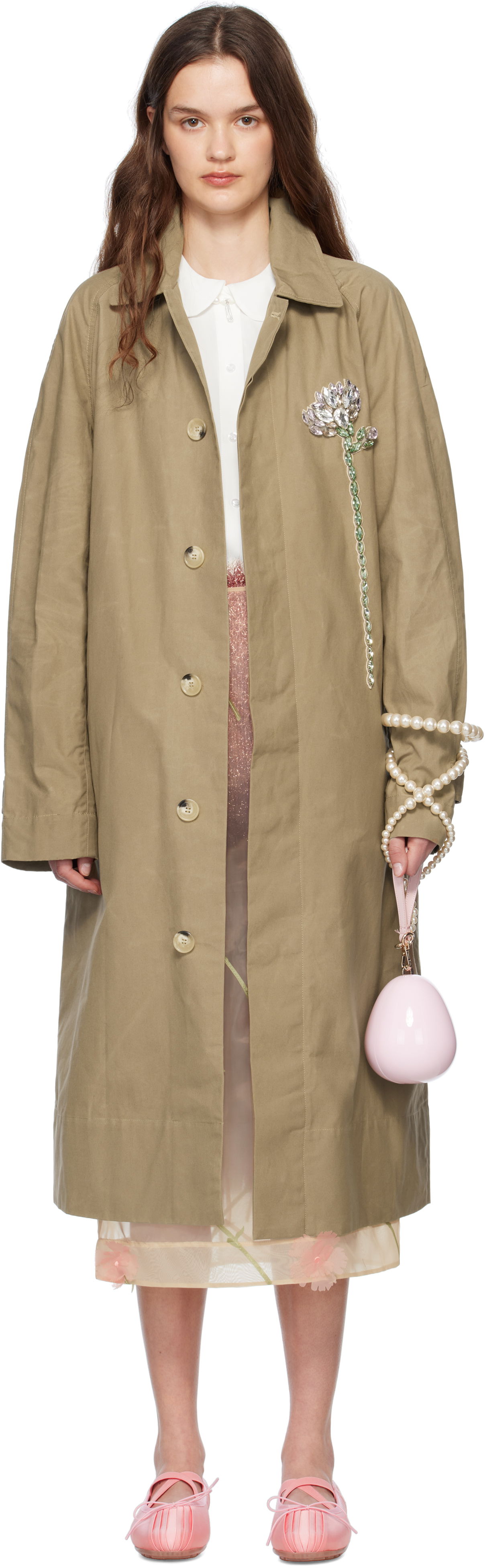 Trenčkot Simone Rocha Simone Rocha Embellished Carnation Car Coat Béžová | 2068DB-W 1247, 0
