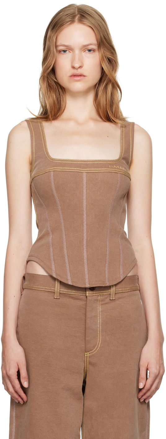 Tielko Marni Tank Top Contrast Stitching Denim Hnedá | TTJD0326S0 USCW76, 0