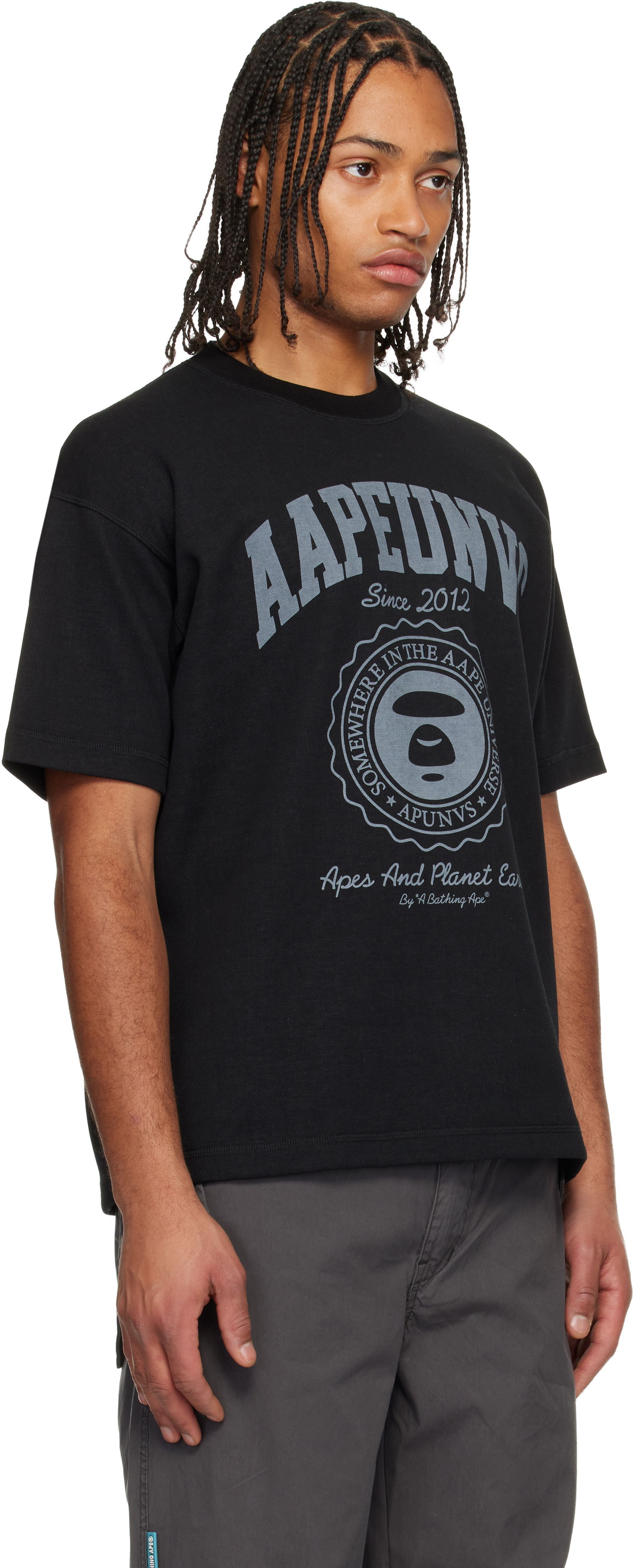 Tričko AAPE by A Bathing Ape Reversible Moonface College T-shirt Čierna | AAPTEM1651XAO BKX, 1