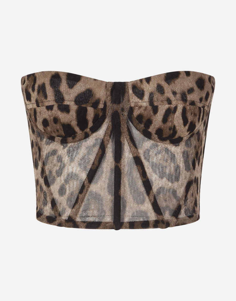 Crop Top Dolce & Gabbana Leopard-print Tulle Bustier Rôznofarebný | F73V4TFSEGZHY13M
