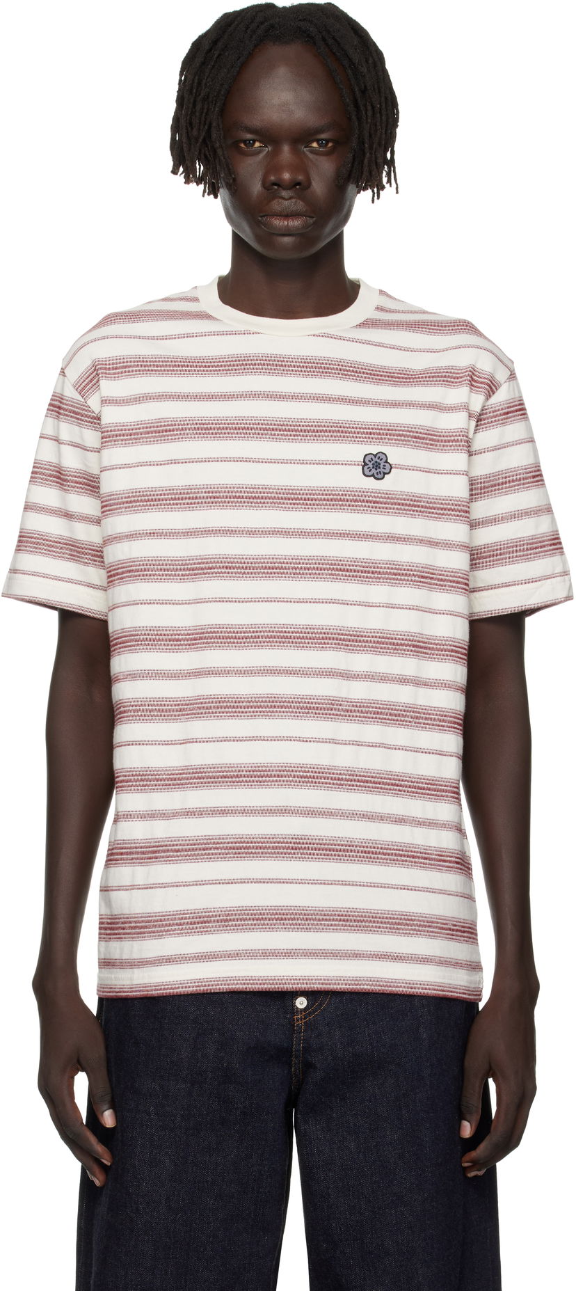 Tričko KENZO Kenzo Paris 'Boke Flower' Embroidered Striped T-Shirt Biela | FF65TS2534SC