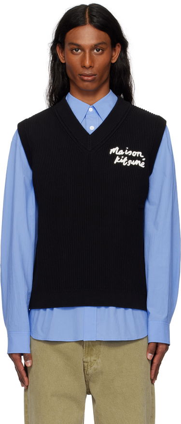 Sveter MAISON KITSUNÉ Maison Kitsuné Handwriting Ribbed Vest Čierna | OM00810KT1126, 0