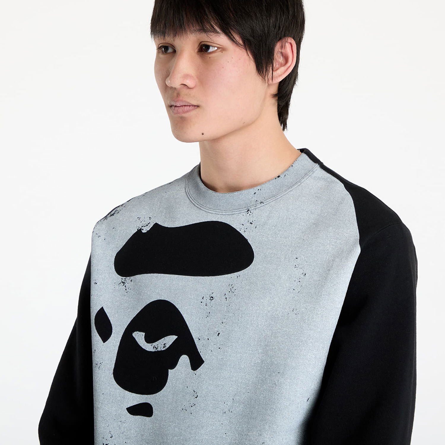 Mikina BAPE A BATHING APE Ape Head Over Print Crewneck Sweatshirt Šedá | 001SWK801006M BLK, 1