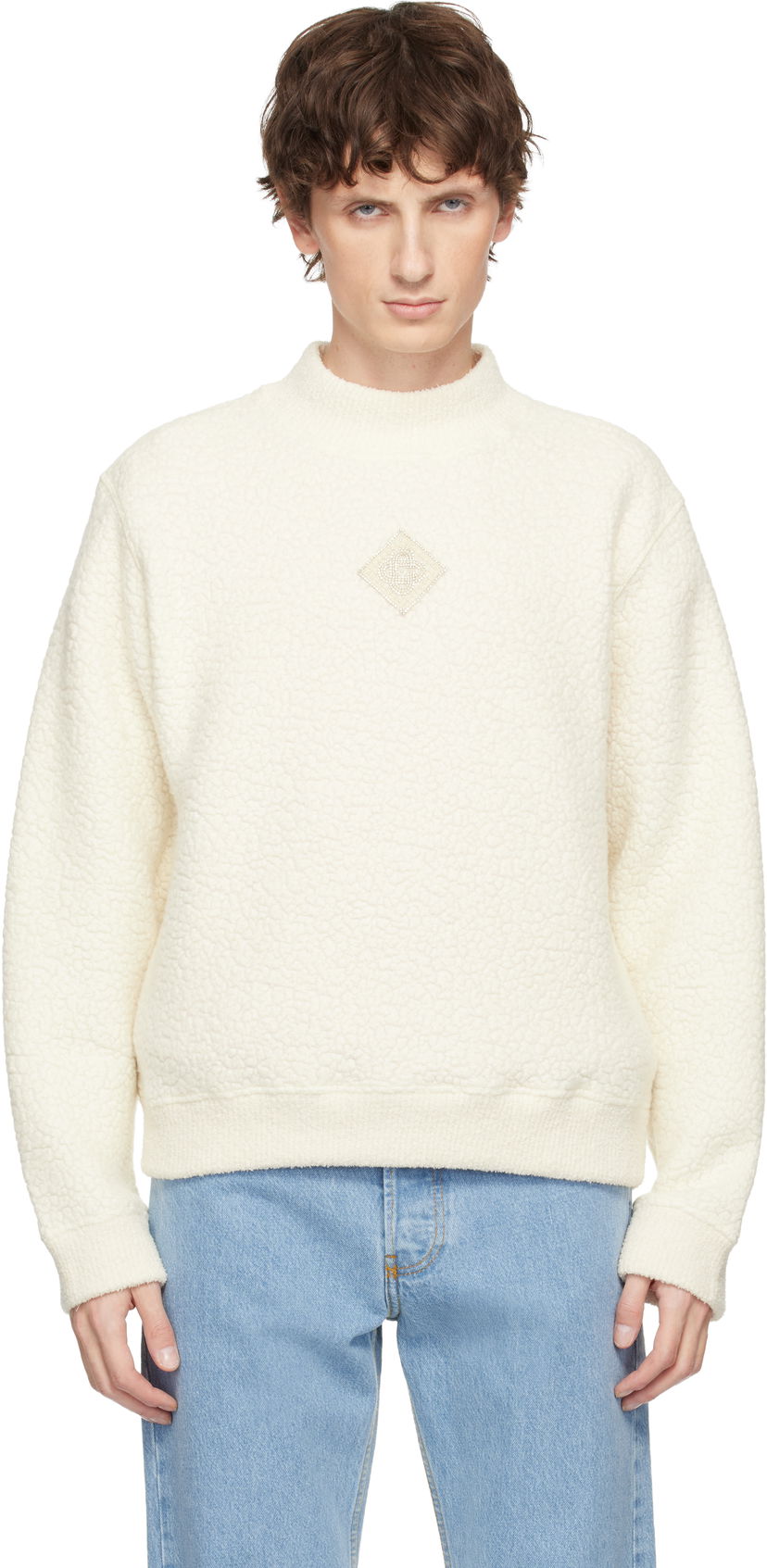 Sveter Casablanca Cashmere Bouclé Mock-Neck Sweater Biela | M-AW25-JTP-438-01
