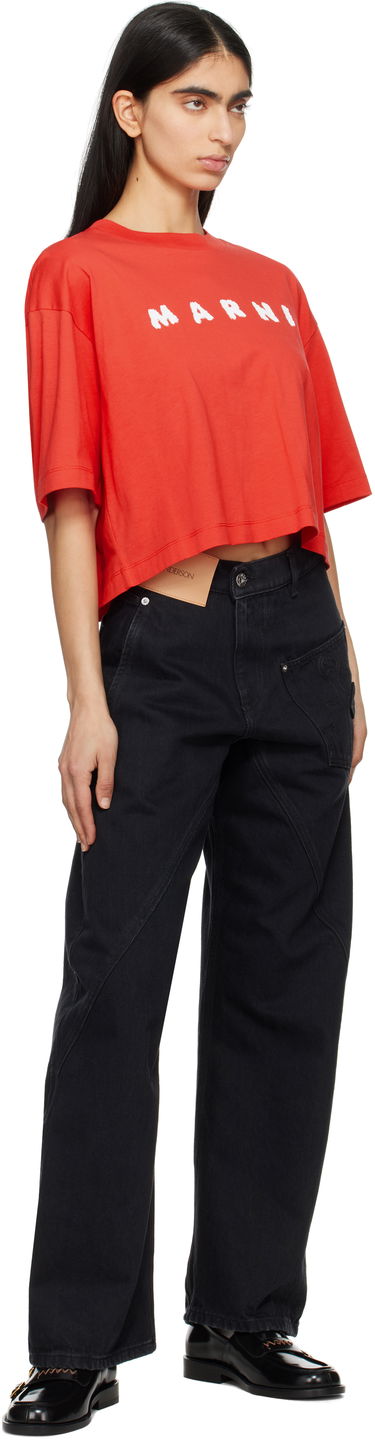 Crop Top Marni Marni Boxy Cropped Scribbled Logo T-Shirt Červená | THJE0333P5 USCX42, 3