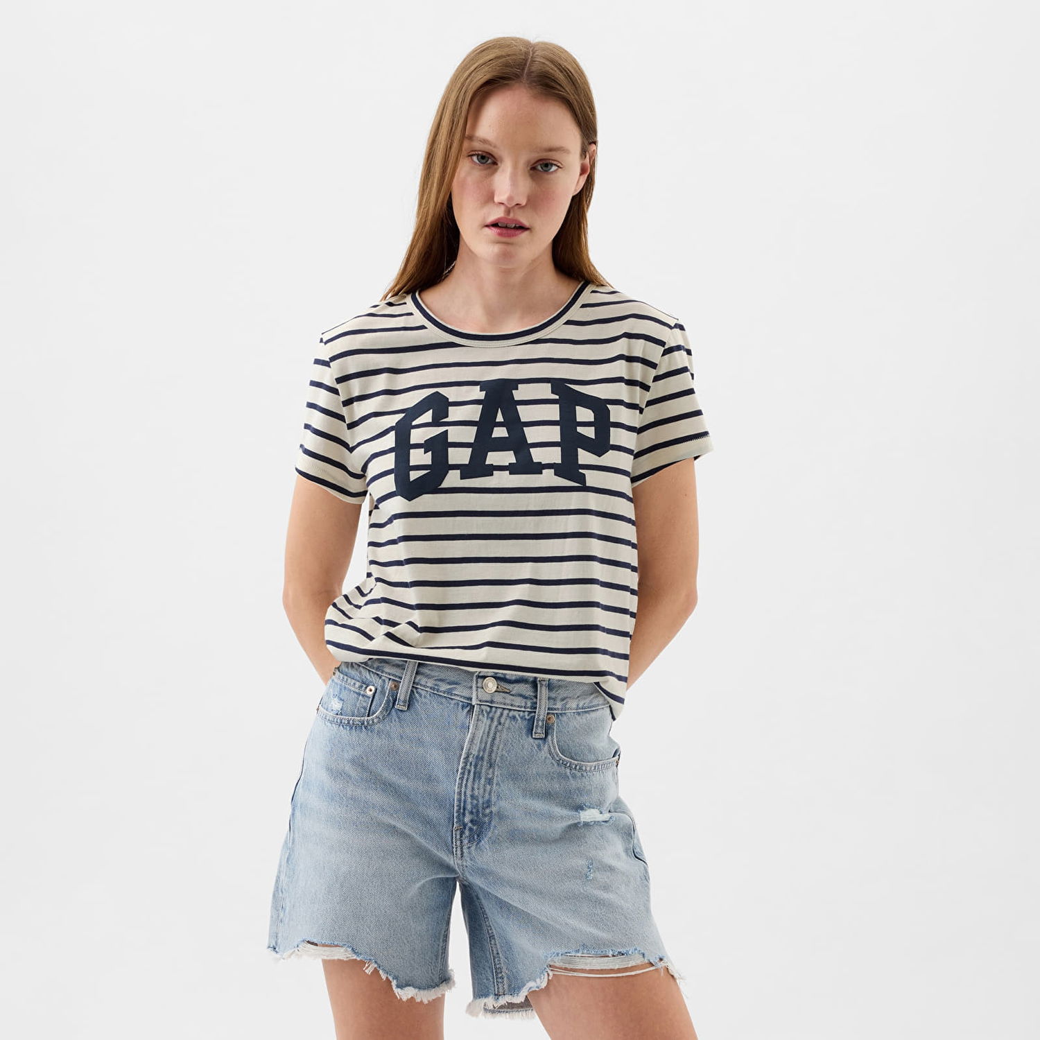 Tričko GAP Logo Slub Tee White Black Stripe Šedá | 871061-00, 0